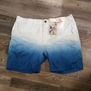 Men Arizona Shorts  CO Surfer Prep Shorts Casual Flat Front Flex 42 Navy/Tie Dye